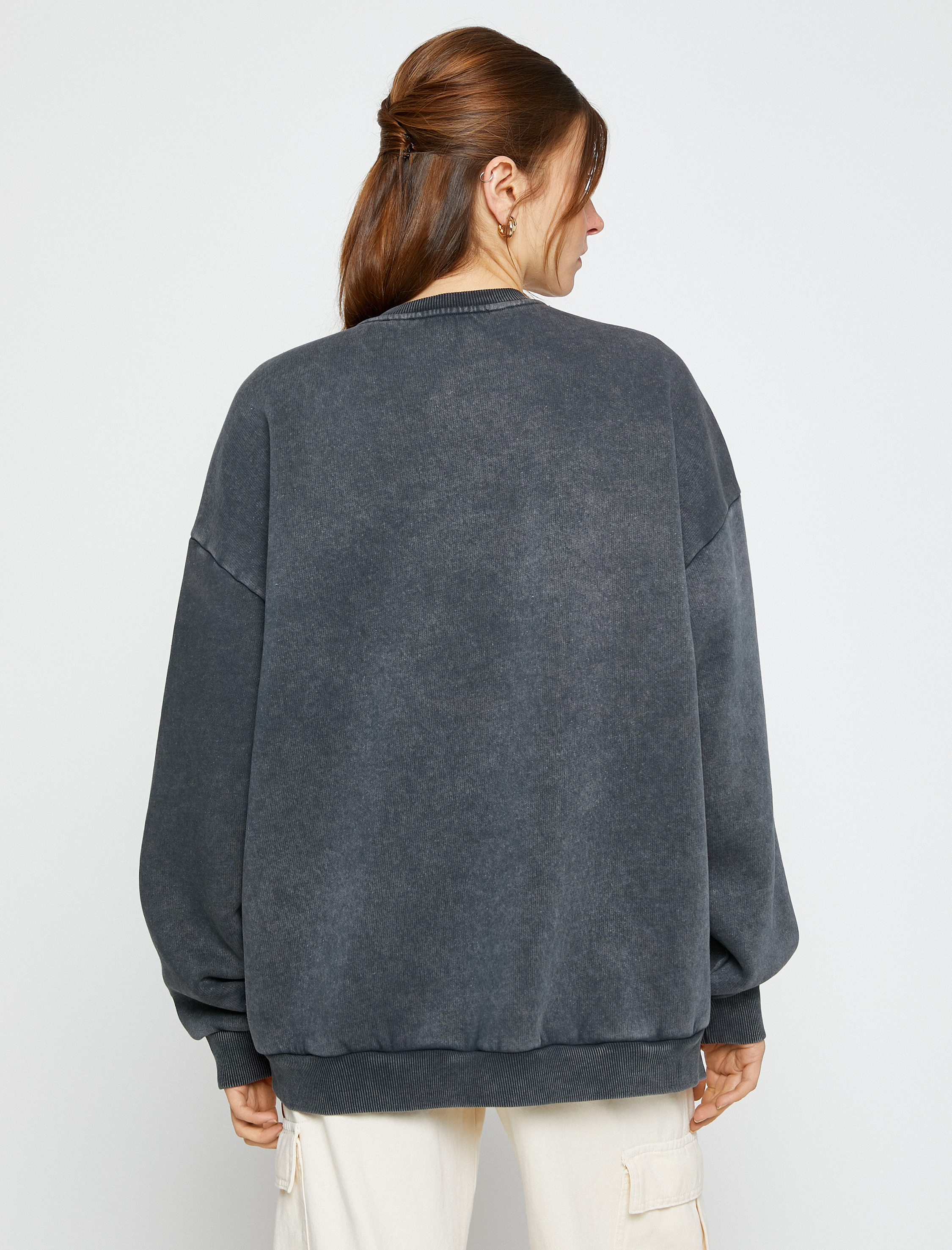   Oversize Sweatshirt Yazı Baskılı Bisiklet Yaka Pamuklu