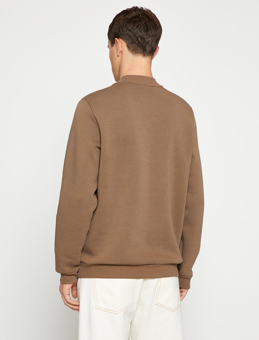   Basic Sweatshirt Şardonlu Yarım Balıkçı Yaka Uzun Kollu