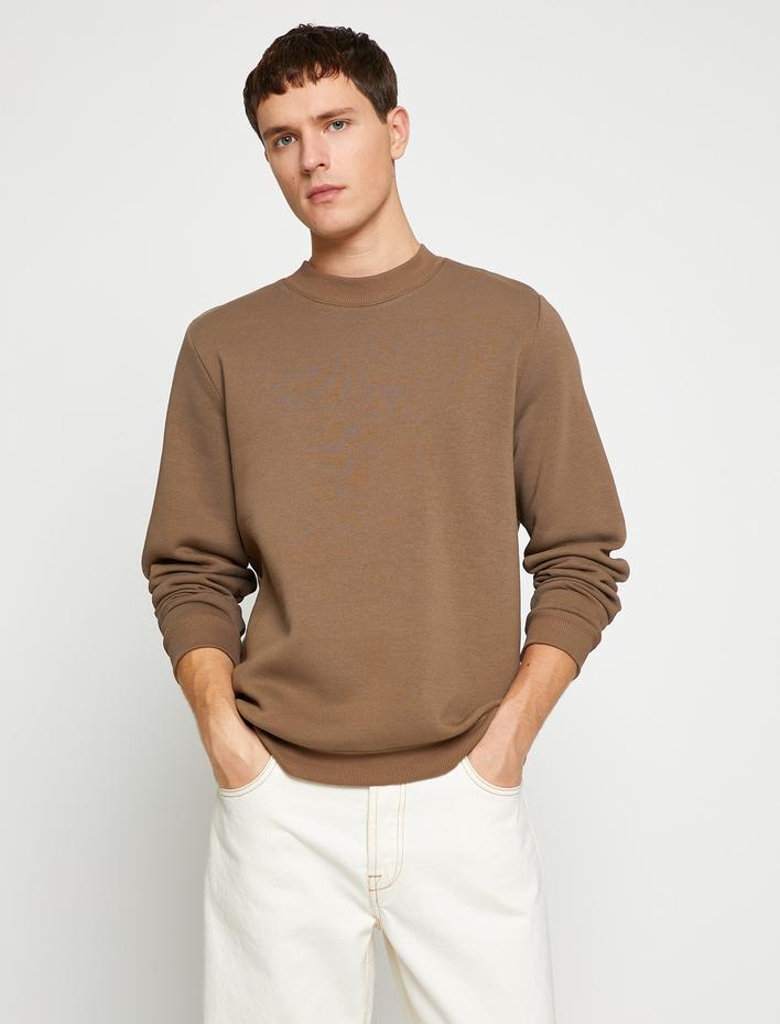  Basic Sweatshirt Şardonlu Yarım Balıkçı Yaka Uzun Kollu