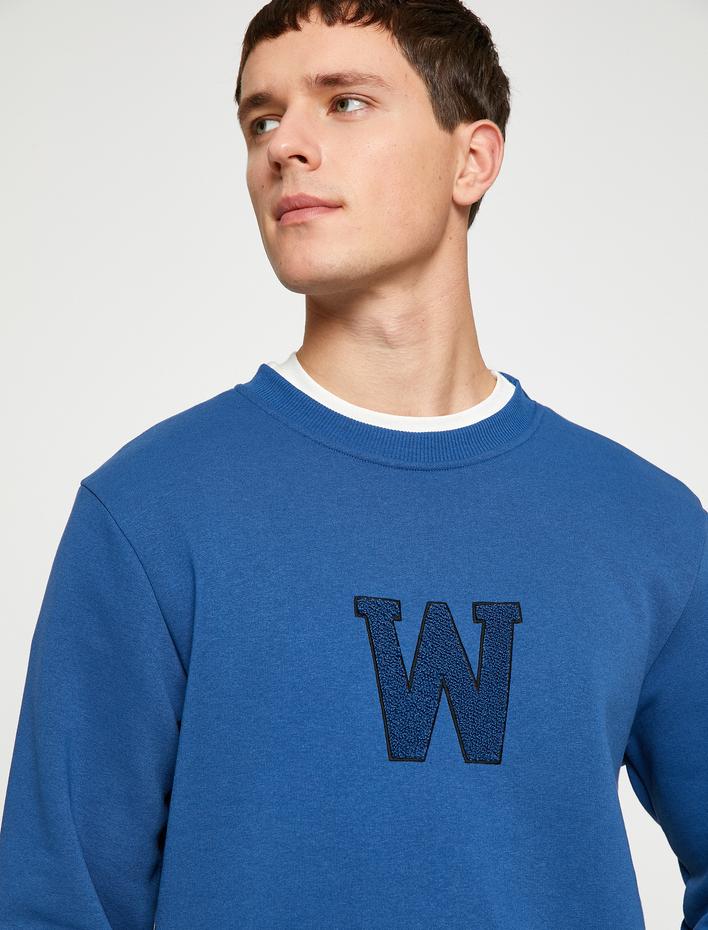  Kolej Sweatshirt İşleme Detaylı Bisiklet Yaka