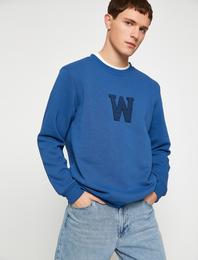 Kolej Sweatshirt İşleme Detaylı Bisiklet Yaka