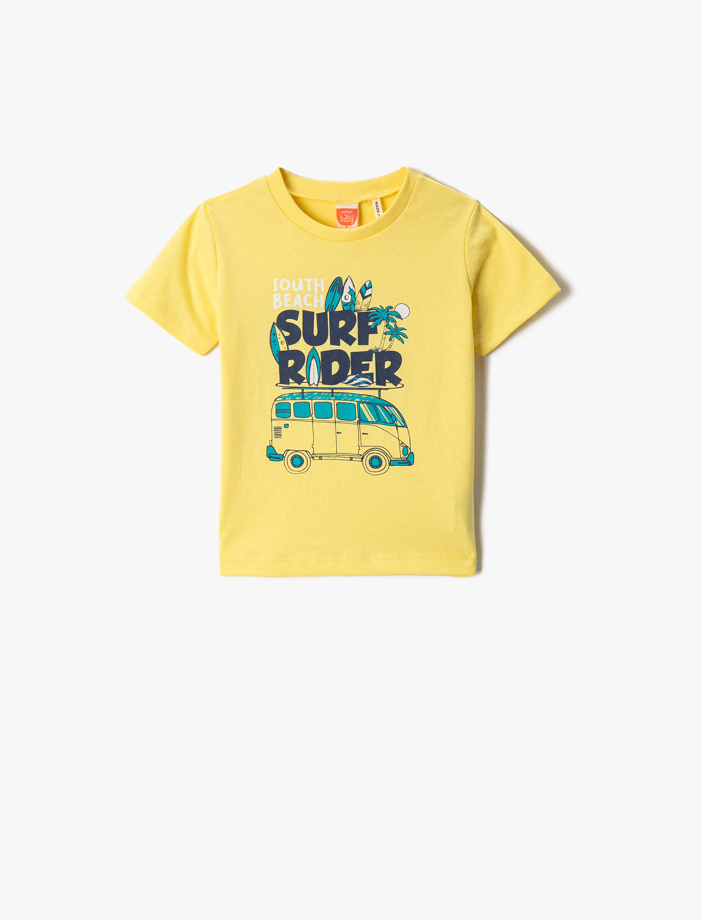  Erkek Bebek Sörf Temalı Baskılı Kısa Kollu Tişört Bisiklet Yaka