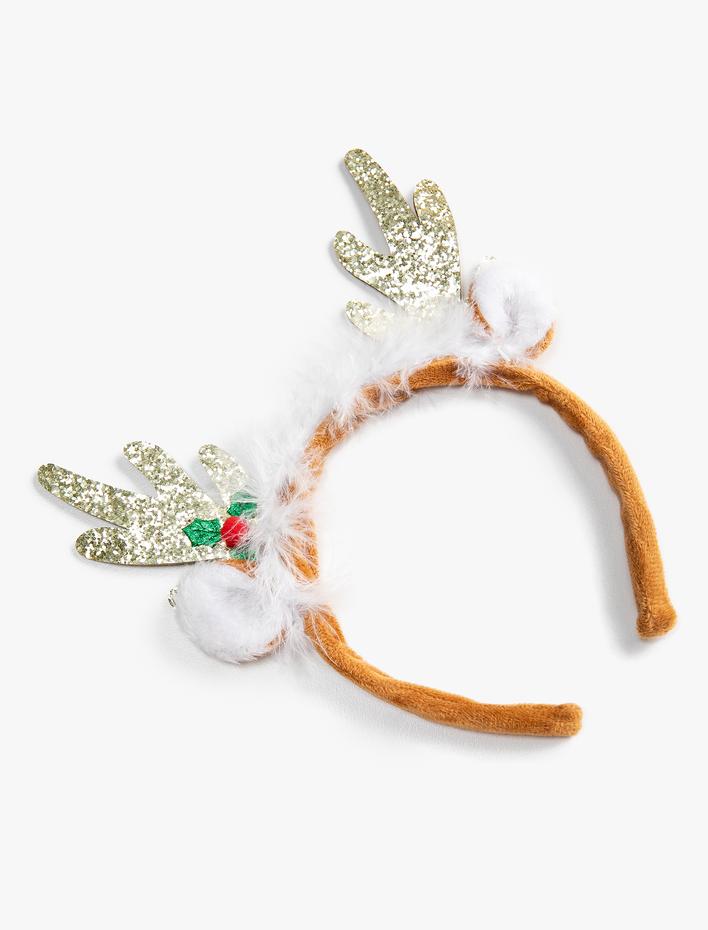 Kadın Yılbaşı Temalı Taç Ren Geyiği Figürlü Simli