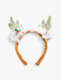 Yılbaşı Temalı Taç Ren Geyiği Figürlü Simli