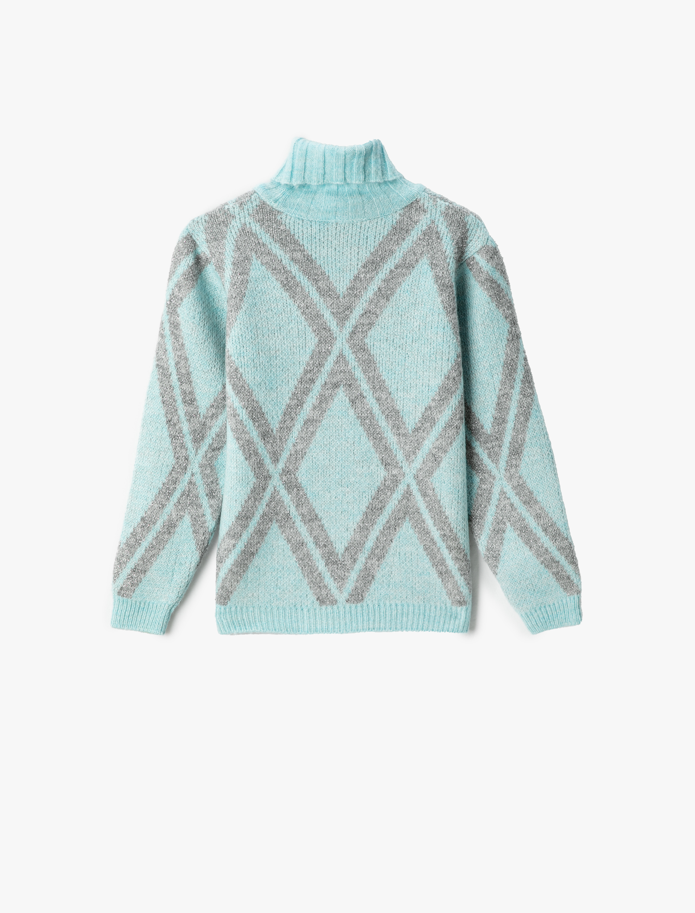  Kız Çocuk Balıkçı Yaka Kazak Baklava Desenli Uzun Kollu