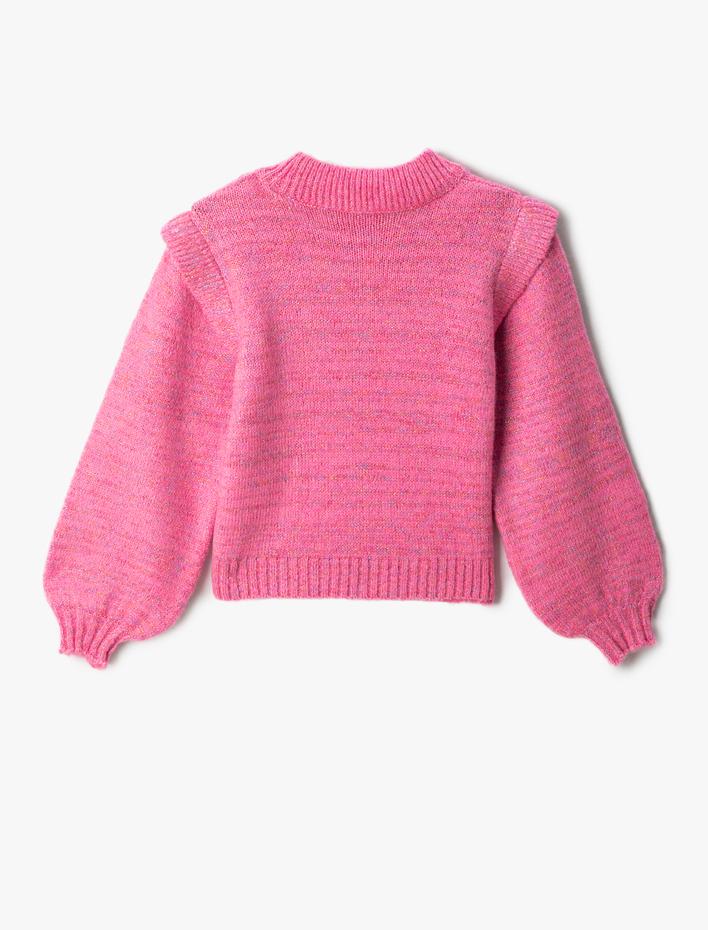 Kız Çocuk Örgü Kazak Saç Örgü Detaylı Uzun Balon Kollu