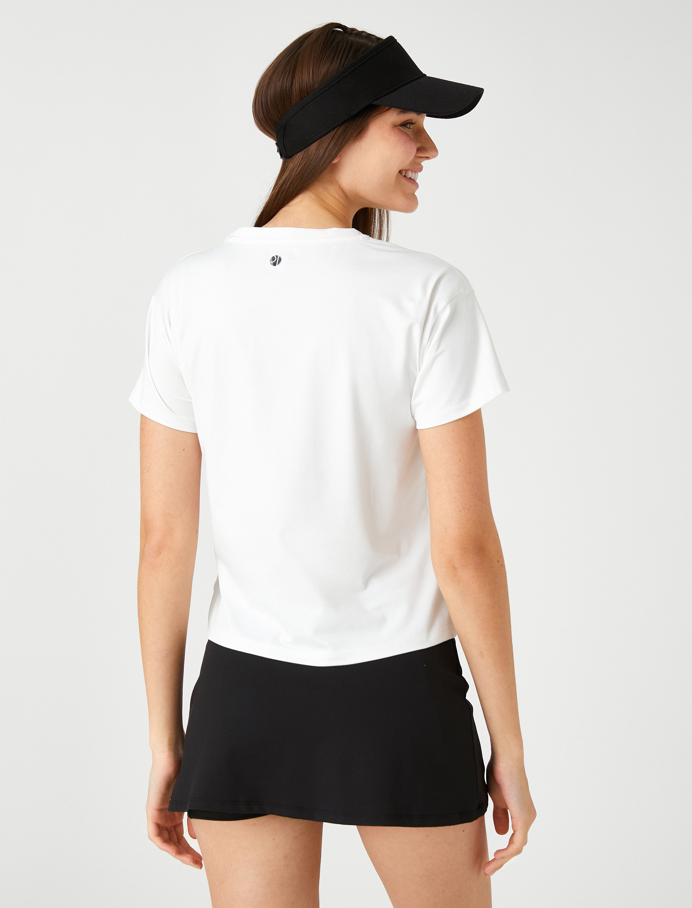   Crop Spor Tişört Kısa Kollu Bisiklet Yaka Yumuşak Dokulu