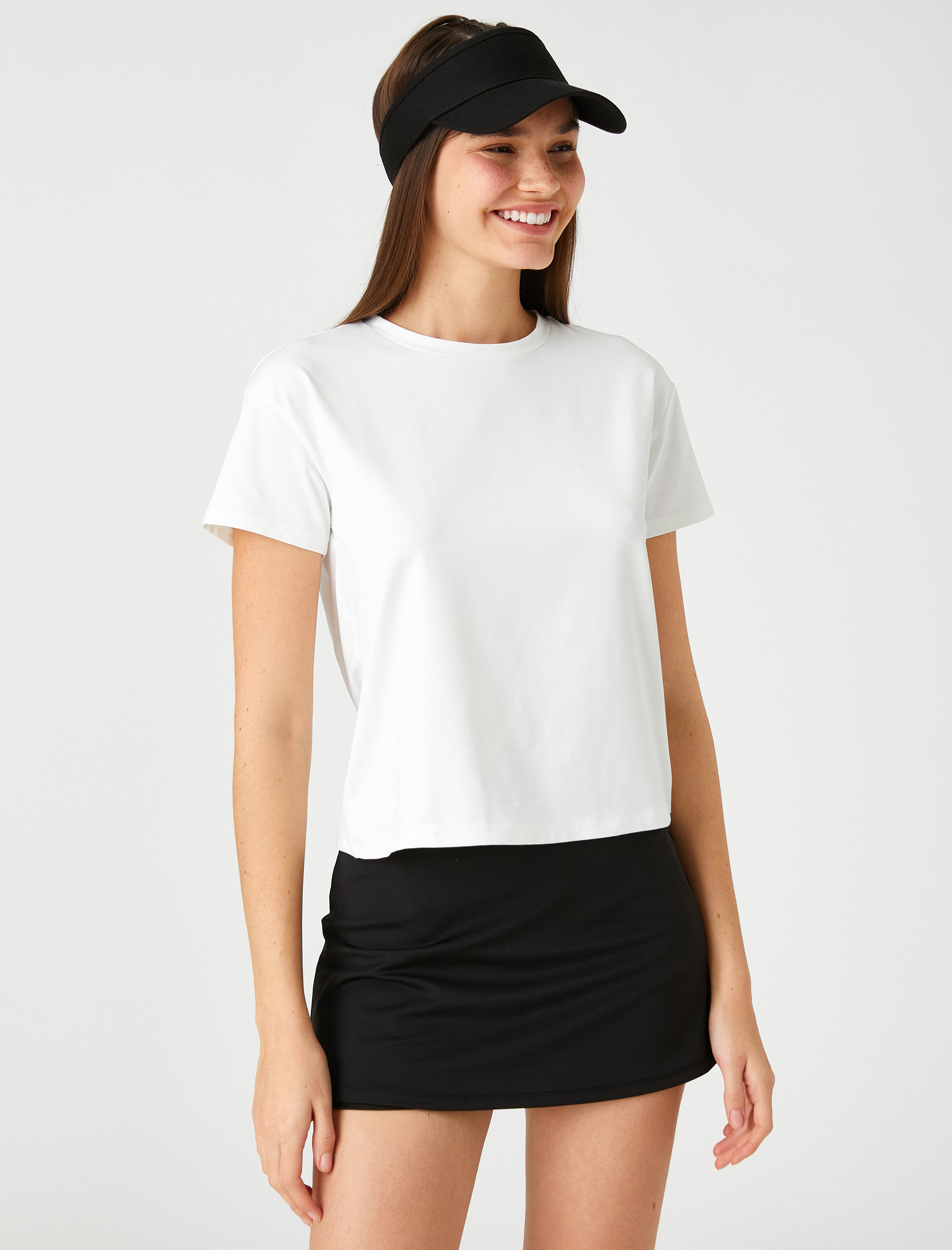   Crop Spor Tişört Kısa Kollu Bisiklet Yaka Yumuşak Dokulu