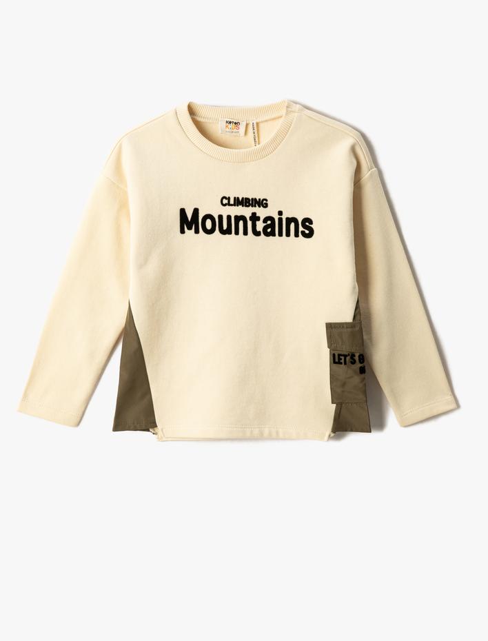 Erkek Çocuk Kontrast Renkli Yan Cep Detaylı Sweat Baskılı Uzun Kollu Bisiklet Yaka