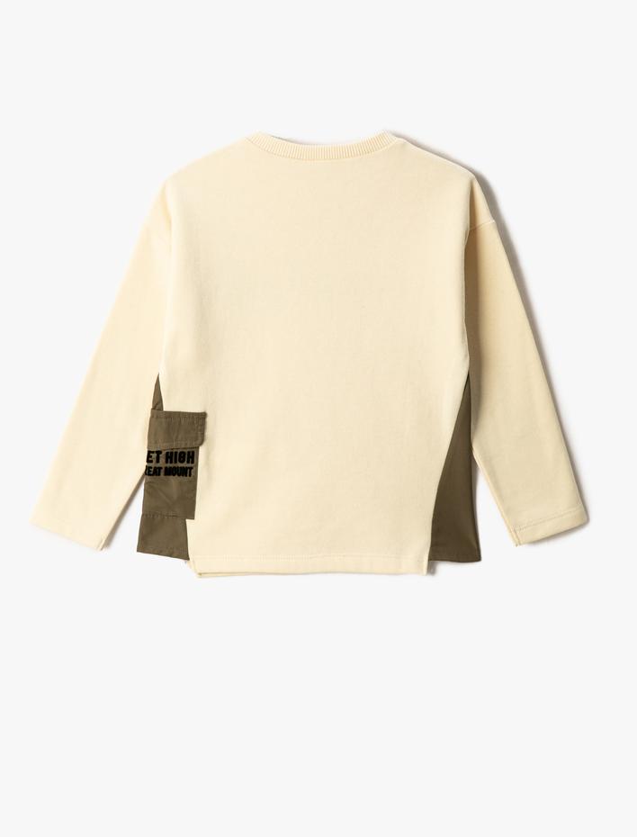 Erkek Çocuk Kontrast Renkli Yan Cep Detaylı Sweat Baskılı Uzun Kollu Bisiklet Yaka