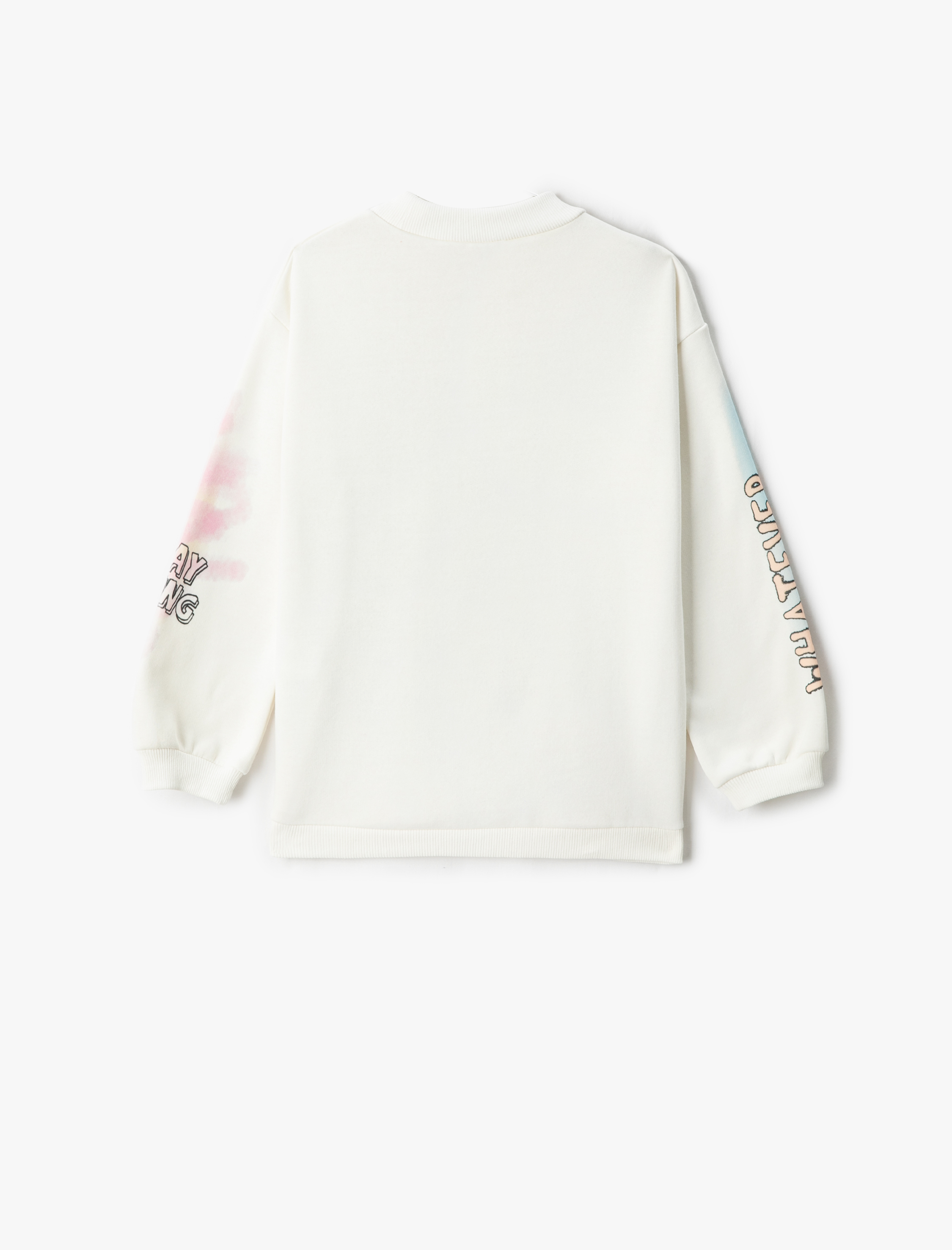  Kız Çocuk Grafiti Temalı Çiçek Baskılı Sweatshirt Uzun Balon Kollu Bisiklet Yaka Şardonlu