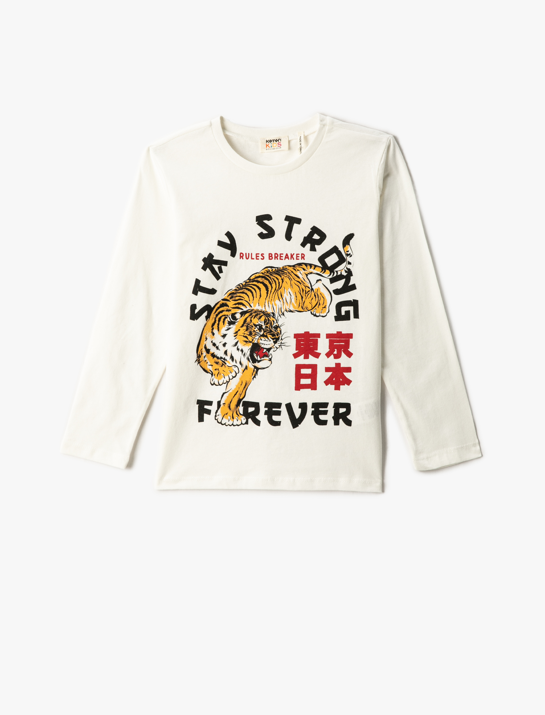  Erkek Çocuk Kaplan Baskılı Tişört Uzun Kollu Bisiklet Yaka