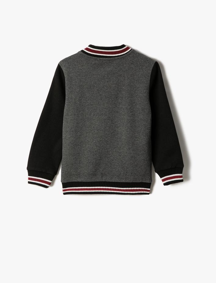 Erkek Çocuk Kolej Ceket Yuvarlak Yaka Çizgili Çıtçıt Düğme Kapamalı