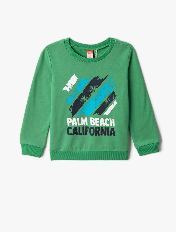 Erkek Bebek Baskılı Sweatshirt Uzun Kollu Bisiklet Yaka