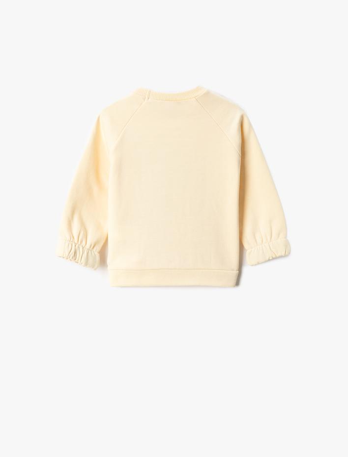 Kız Bebek Önü Bağlama Detaylı Sweatshirt Örgü Aplike Detaylı Şardonlu
