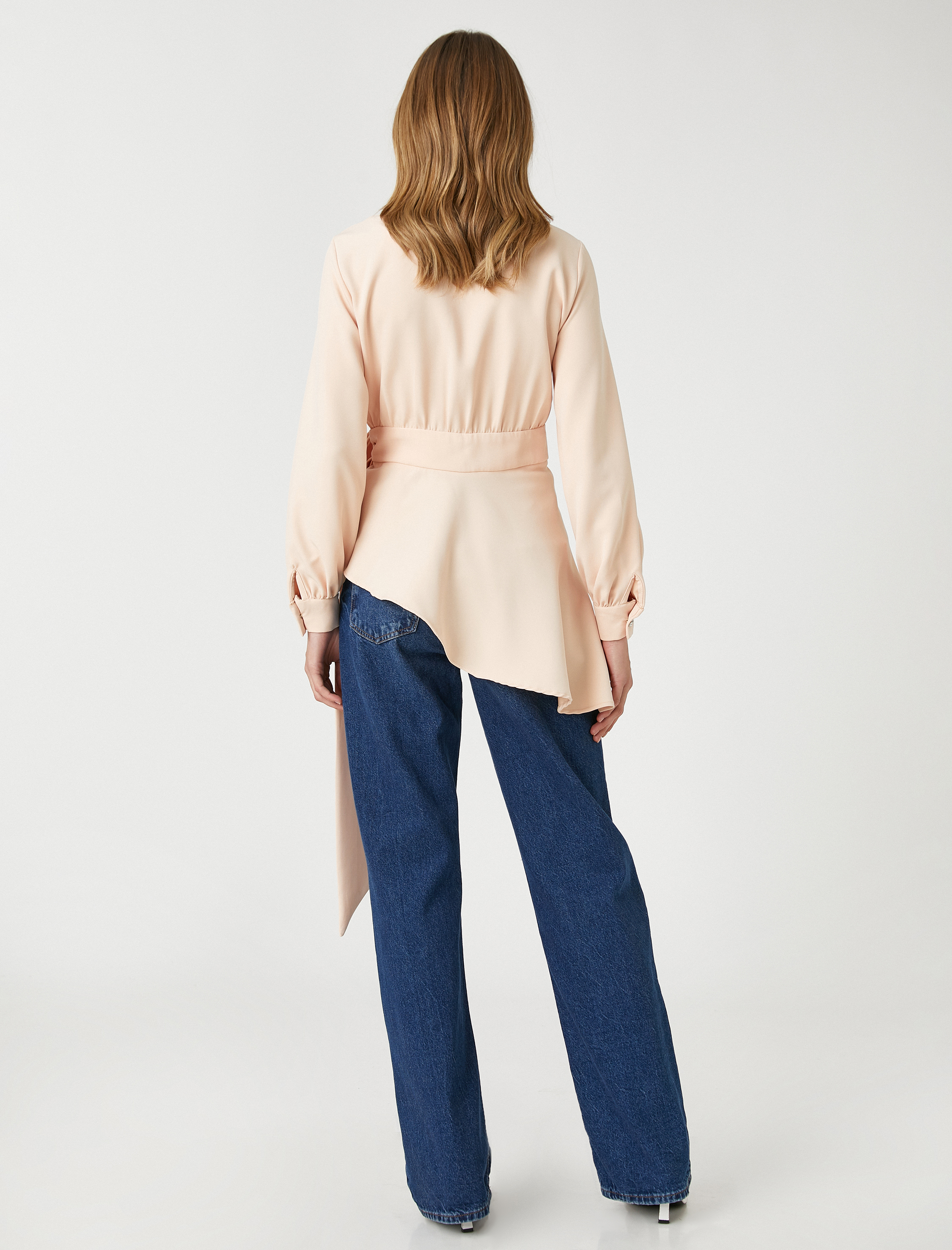   Asimetrik Abiye Tunik Taş Detaylı Volanlı Kuşaklı