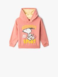 Snoopy Baskılı Lisanslı Kapşonlu Sweatshirt Pamuklu Uzun Kollu