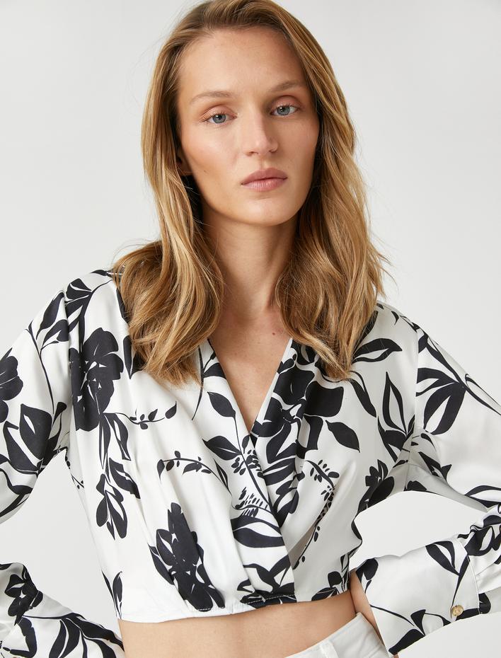  Crop Anvelop Bluz Uzun Kollu Gömlek Yaka