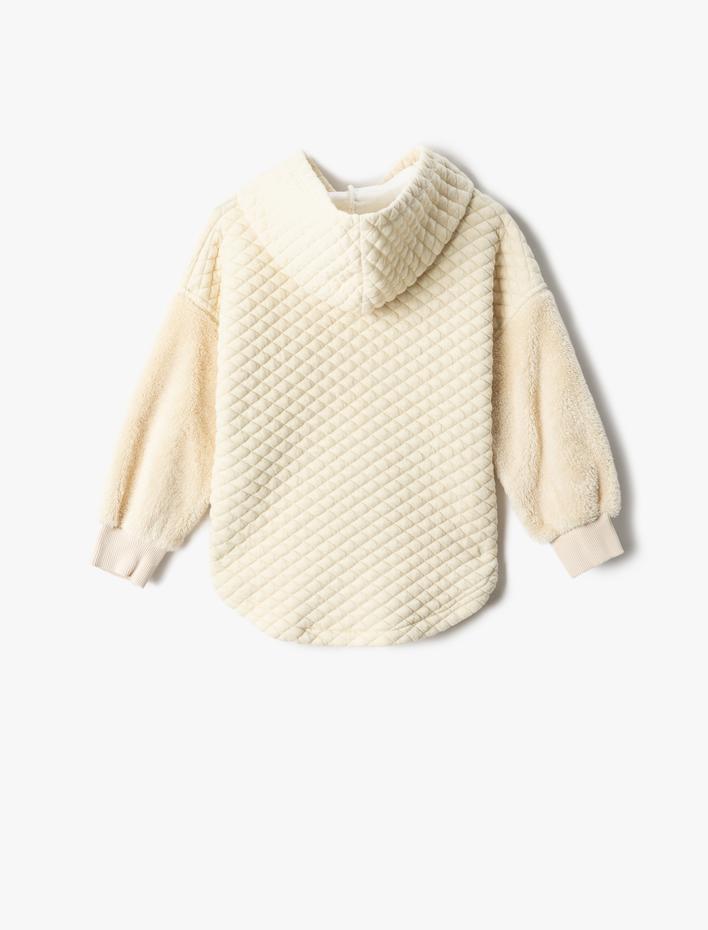 Kız Çocuk Basic Peluş Sweatshirt Kapitone Kapşonlu Kanguru Cepli