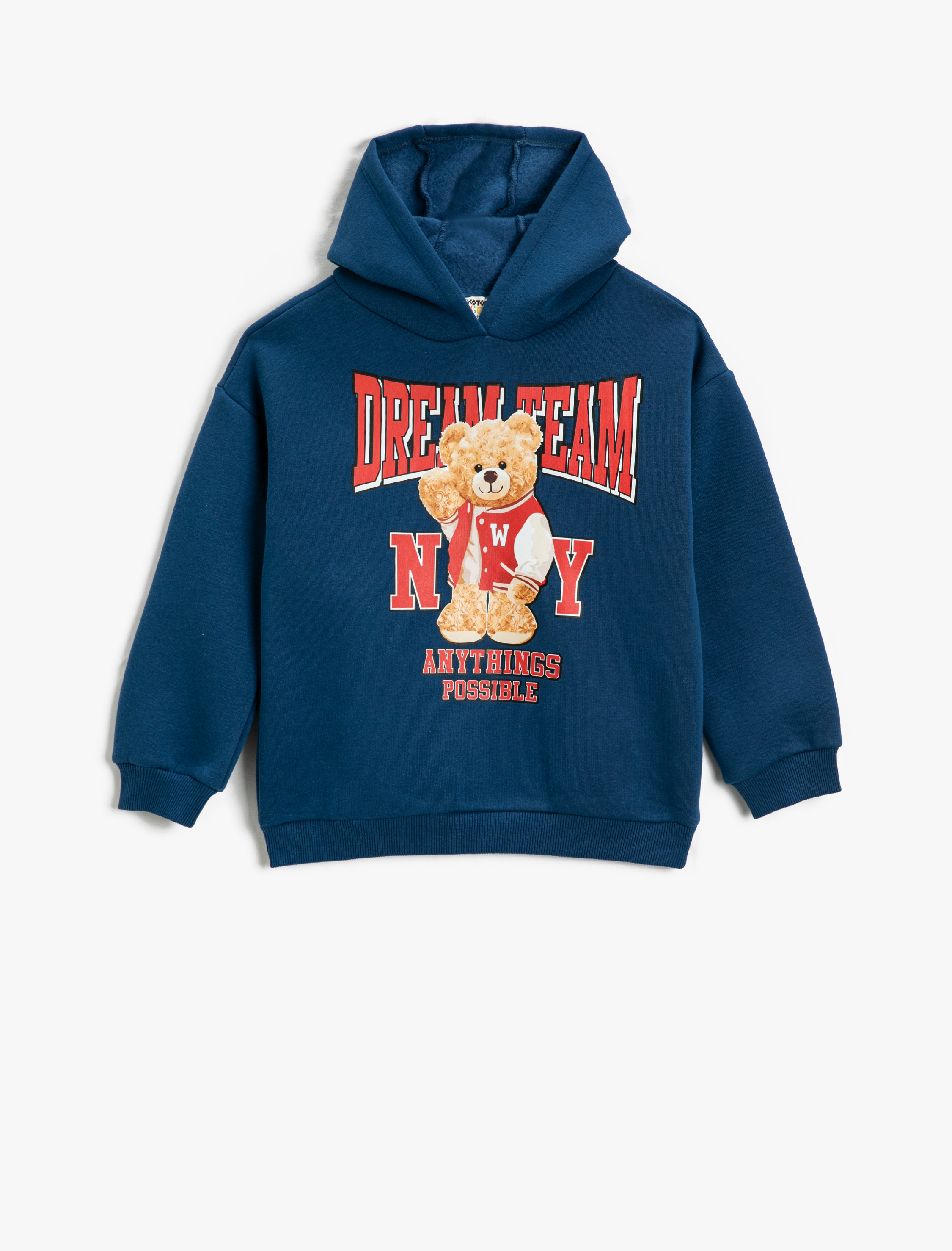  Kız Çocuk Kapşonlu Sweatshirt Ayıcık Baskılı Uzun Kollu Şardonlu