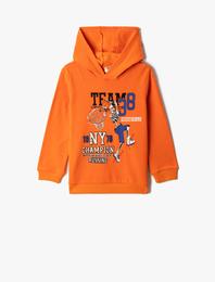 Kapşonlu Sweatshirt Basketbol Temalı İskelet Baskılı Uzun Kollu