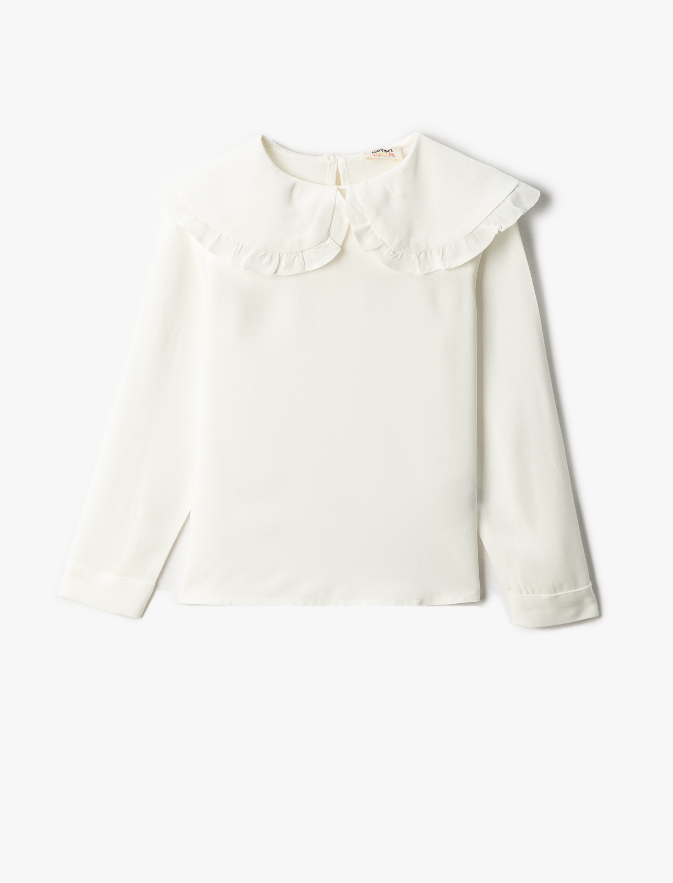  Kız Çocuk Geniş Bebe Yaka Bluz Uzun Kollu Fırfır Detaylı