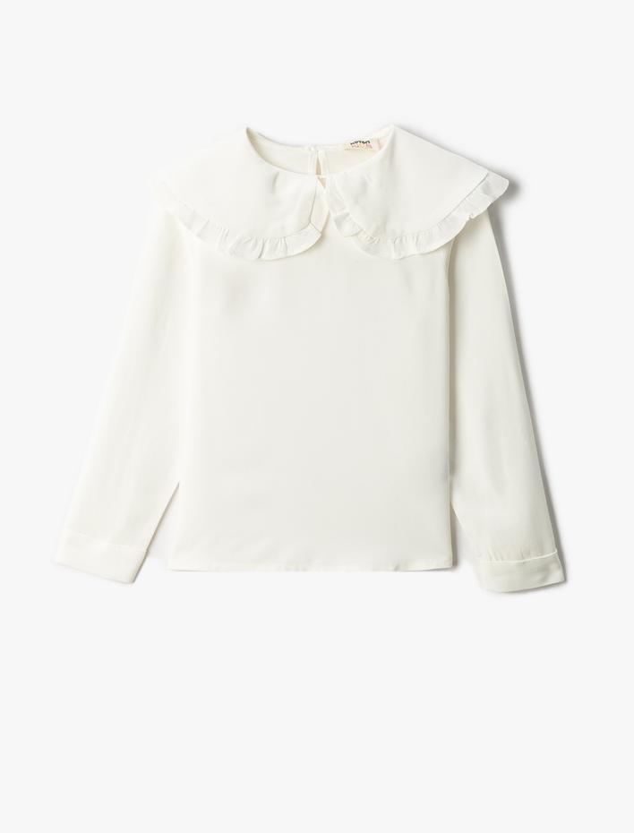 Kız Çocuk Geniş Bebe Yaka Bluz Uzun Kollu Fırfır Detaylı