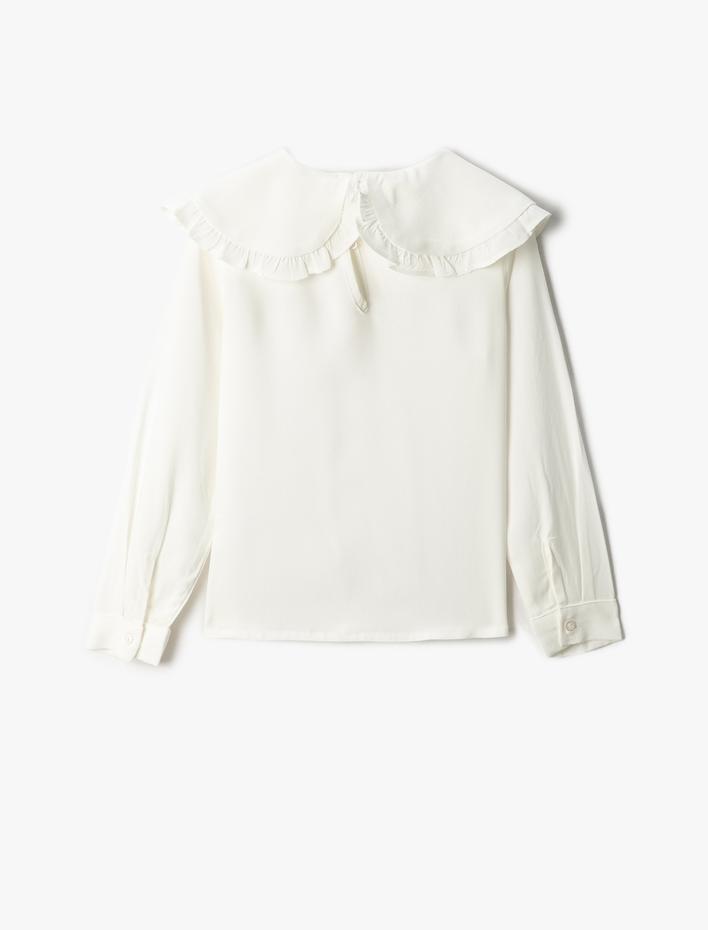Kız Çocuk Geniş Bebe Yaka Bluz Uzun Kollu Fırfır Detaylı