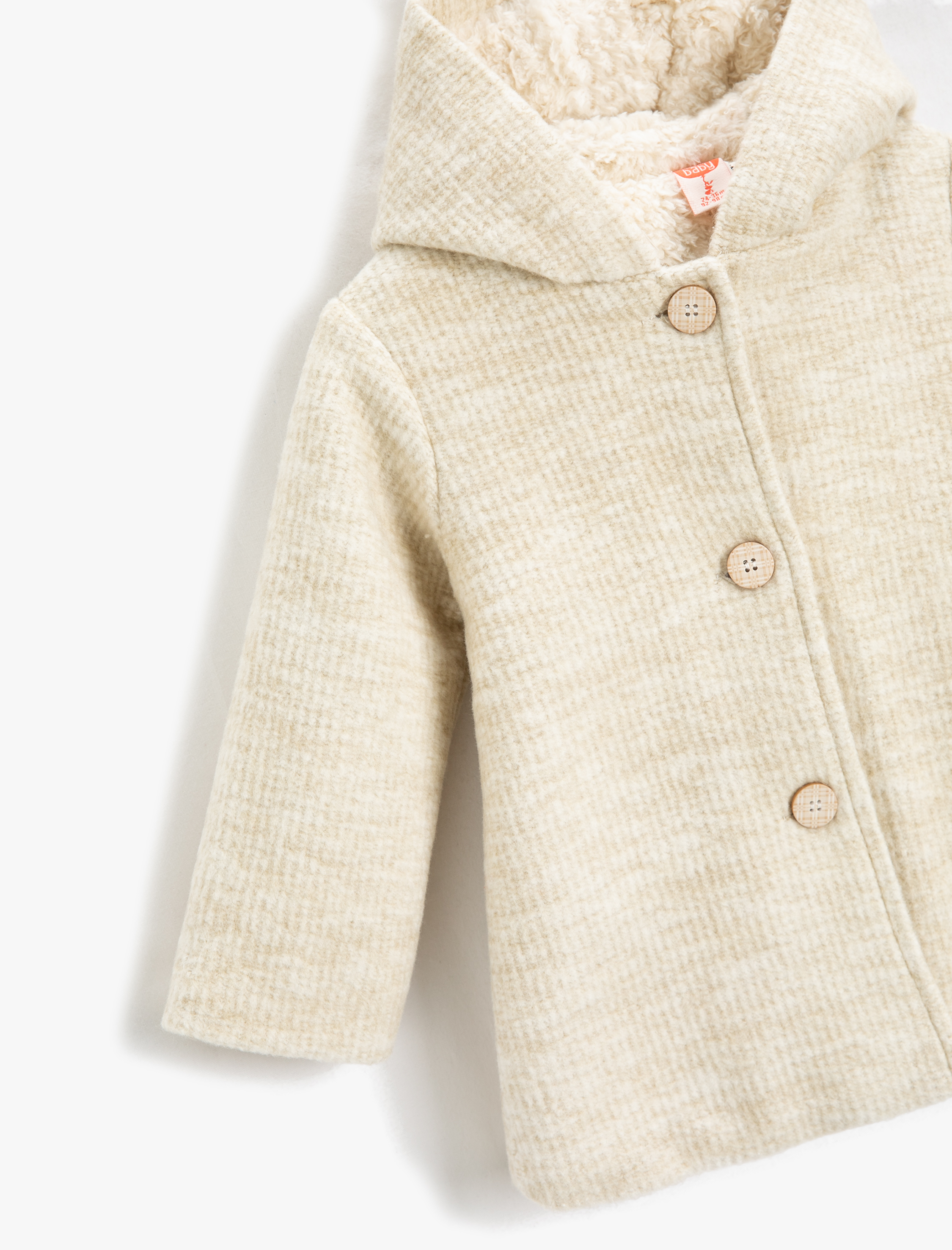 Kız Bebek İçi Peluş Astarlı Kapşonlu Mont Düğme Kapamalı