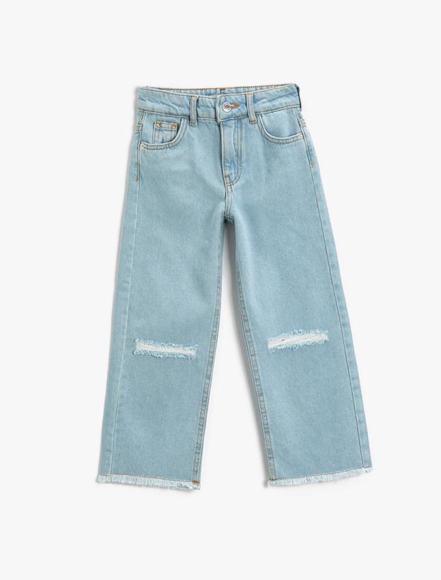  Kız Çocuk Bol Paça Kot Pantolon Pamuklu Cepli - Boot Cut Jean