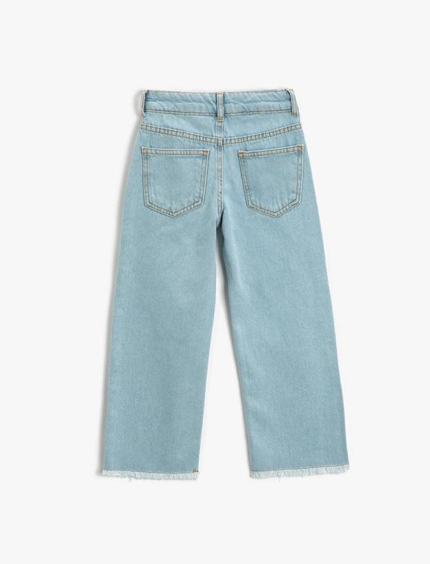  Kız Çocuk Bol Paça Kot Pantolon Pamuklu Cepli - Boot Cut Jean