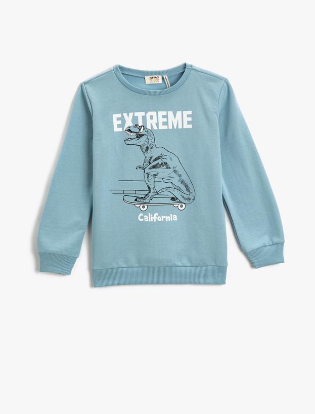  Erkek Çocuk Dinozor Baskılı Sweatshirt Uzun Kollu Bisiklet Yaka