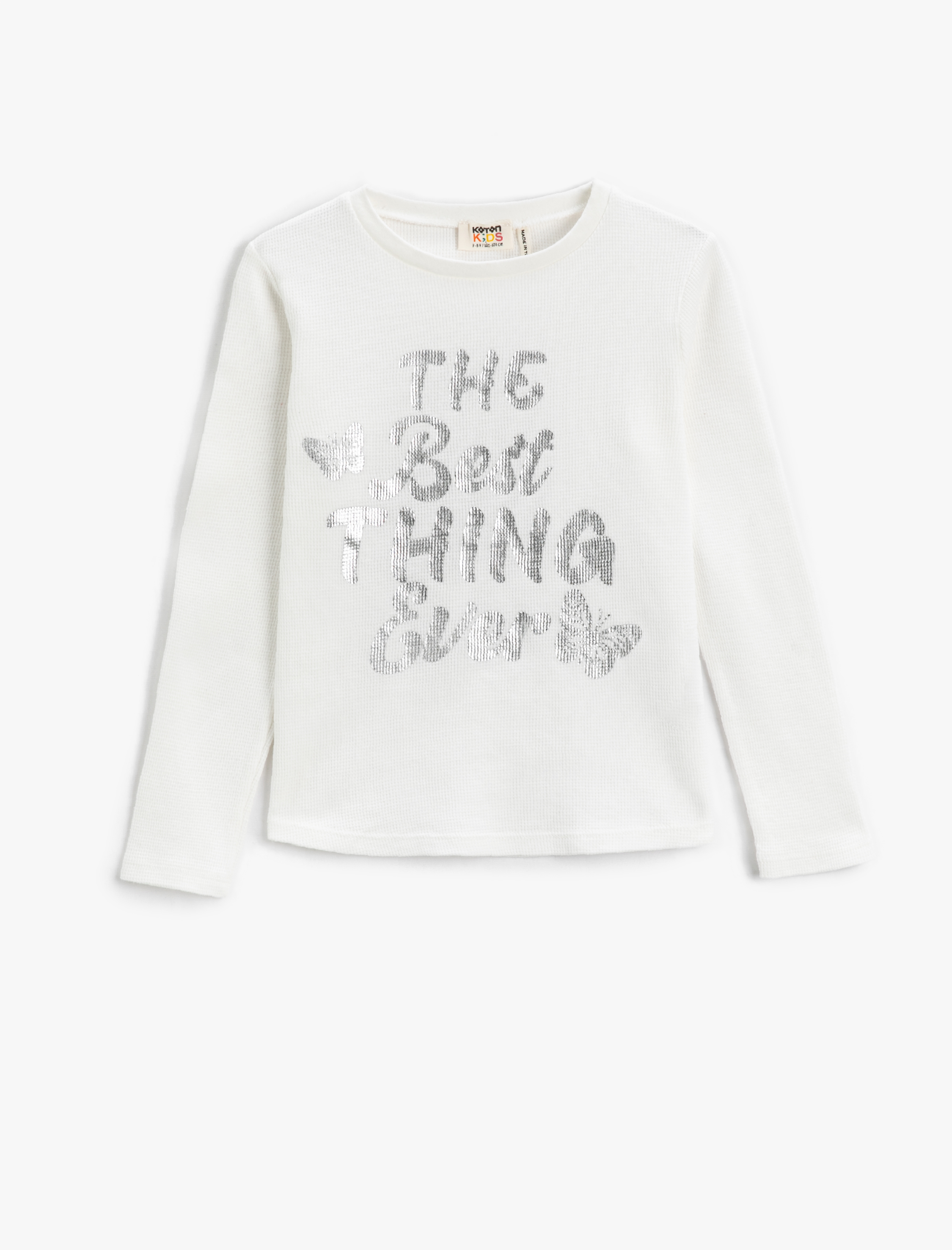  Kız Çocuk Uzun Kollu Tişört Parlak Baskılı Bisiklet Yaka Dokulu