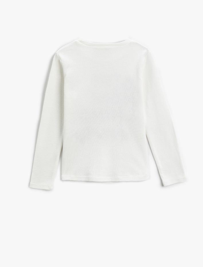 Kız Çocuk Uzun Kollu Tişört Parlak Baskılı Bisiklet Yaka Dokulu