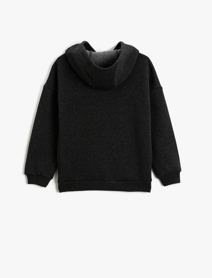 Kız Çocuk Kapşonlu Sweatshirt Grafiti Temalı Ayıcık Baskılı Uzun Kollu Şardonlu