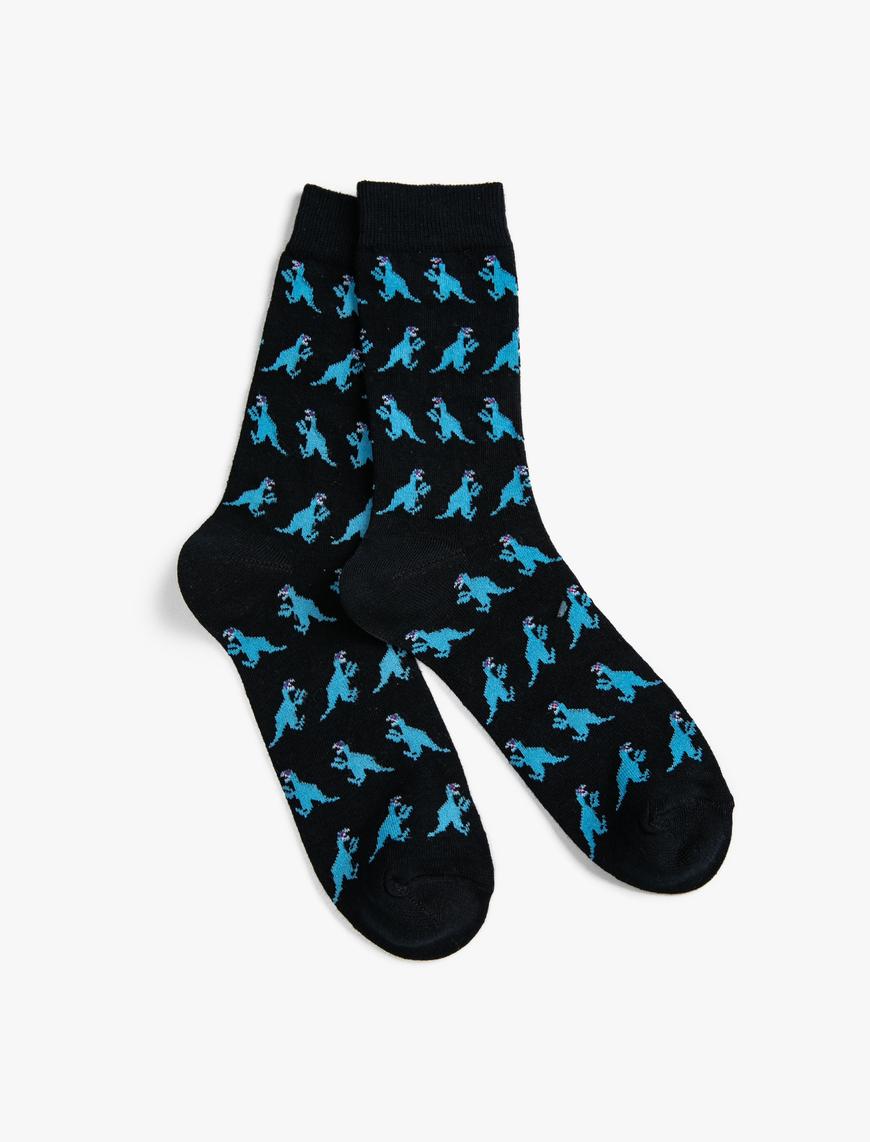  Erkek Basic Soket Çorap Dinozor Desenli