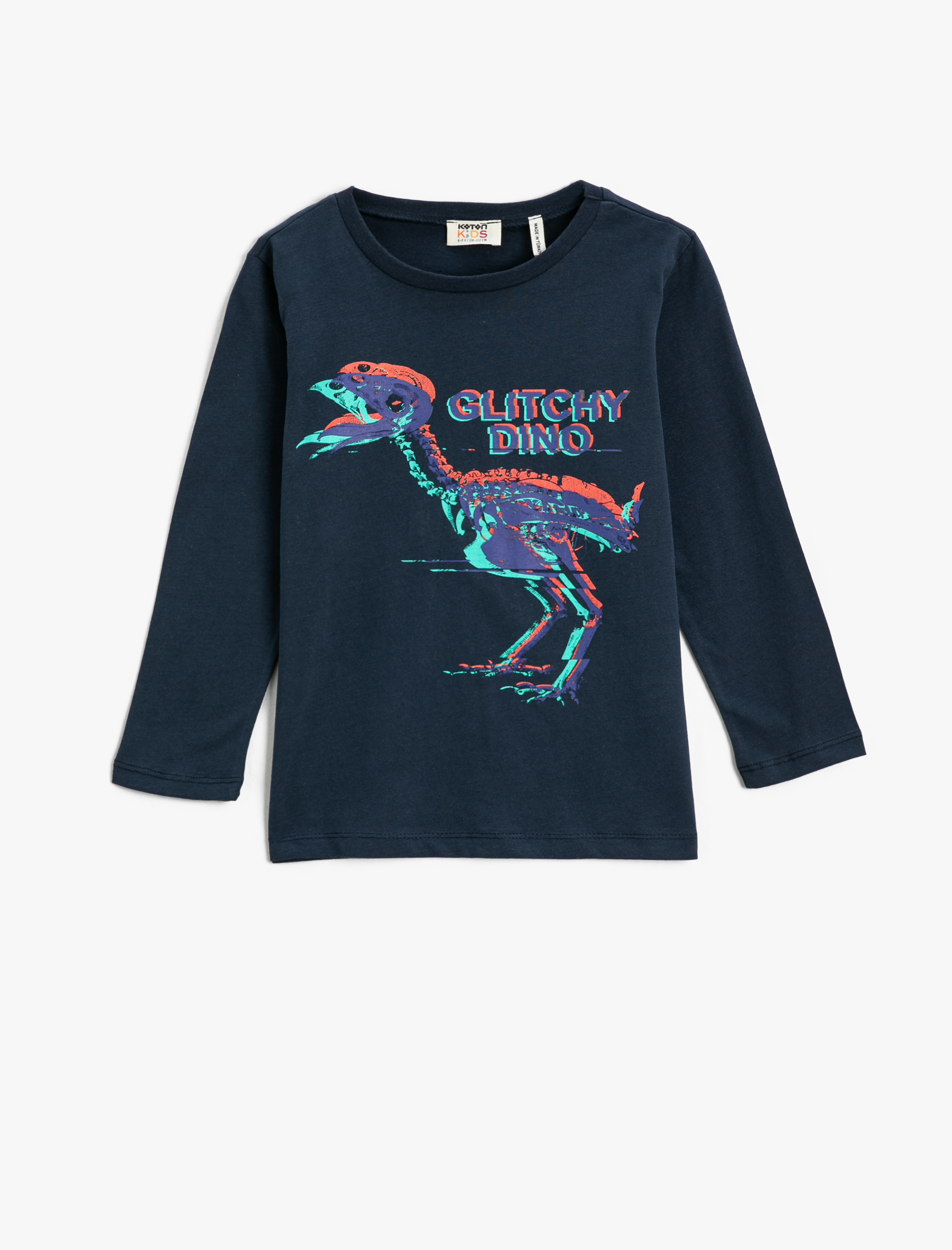  Erkek Çocuk Dinozor Baskılı Uzun Kollu Tişört Bisiklet Yaka