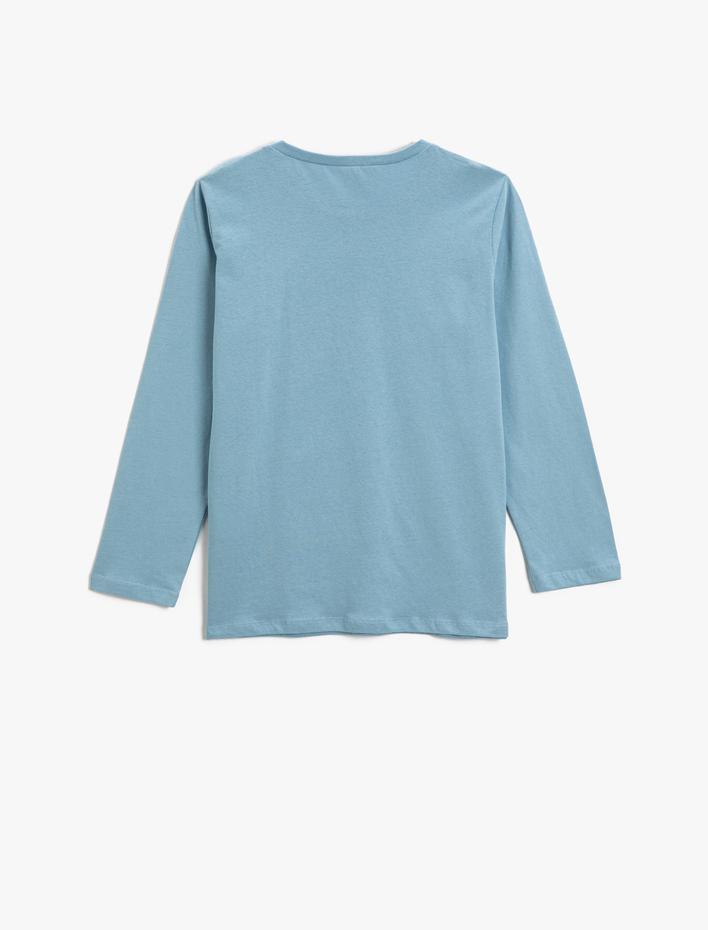 Erkek Çocuk Dinozor Baskılı Uzun Kollu Tişört Bisiklet Yaka