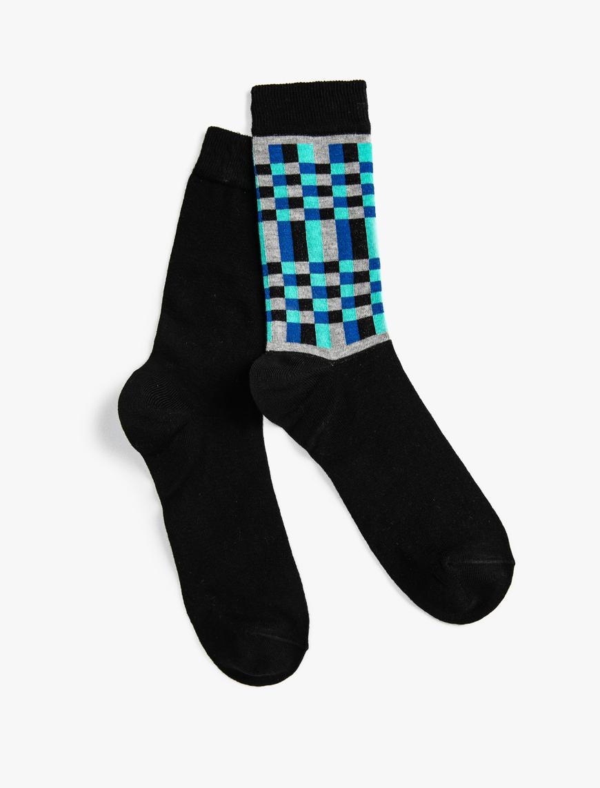  Erkek Basic 2'li Çorap Seti Geometrik Desenli
