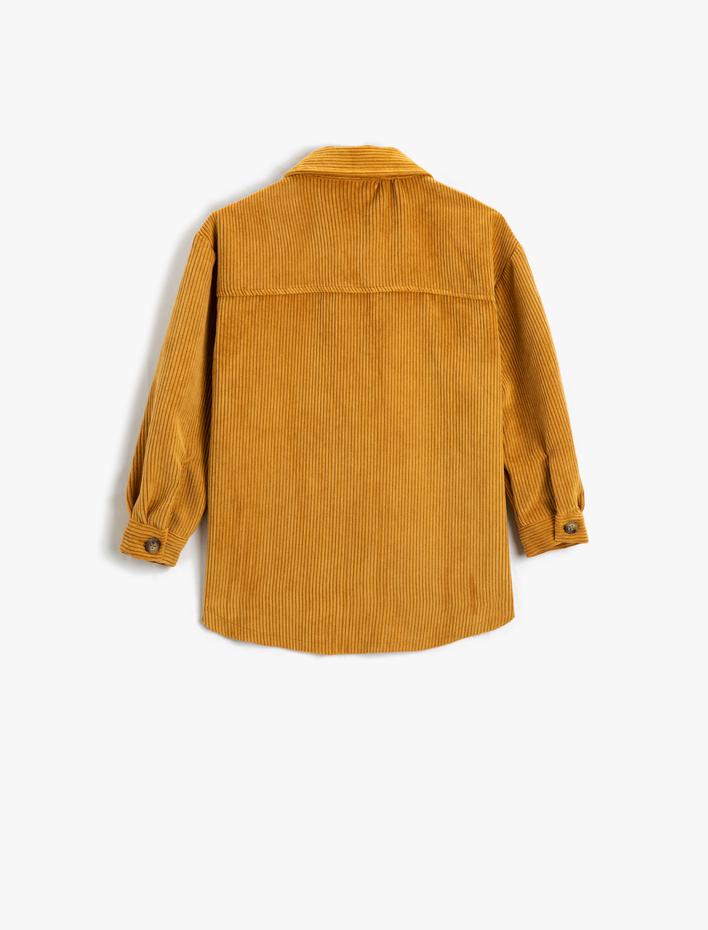 Kız Çocuk Fitilli Kadife Gömlek Uzun Kollu Kapaklı Çift Cepli Düğmeli