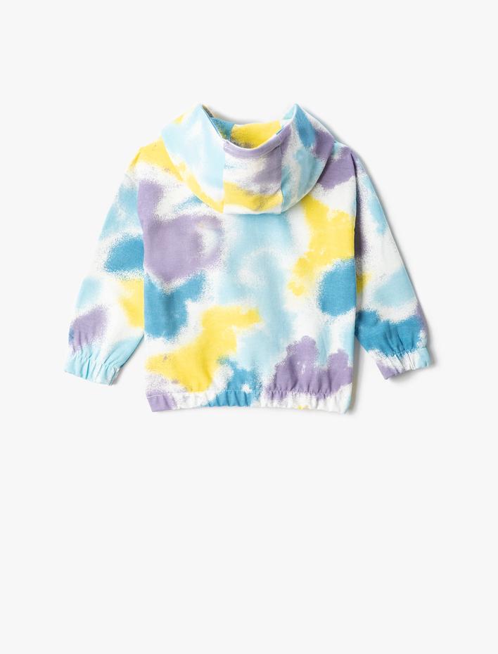 Erkek Bebek Baskılı Kapşonlu Sweatshirt Batik Desenli Uzun Kollu Manşetleri ve Beli Lastikli