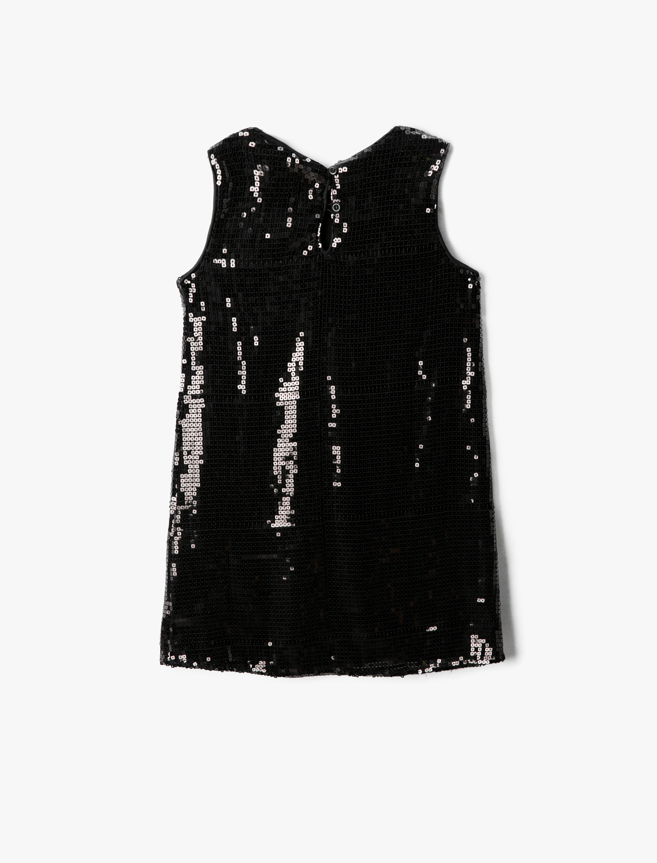  Kız Çocuk Pul-Payet İşlemeli Elbise Kolsuz Yuvarlak Yaka