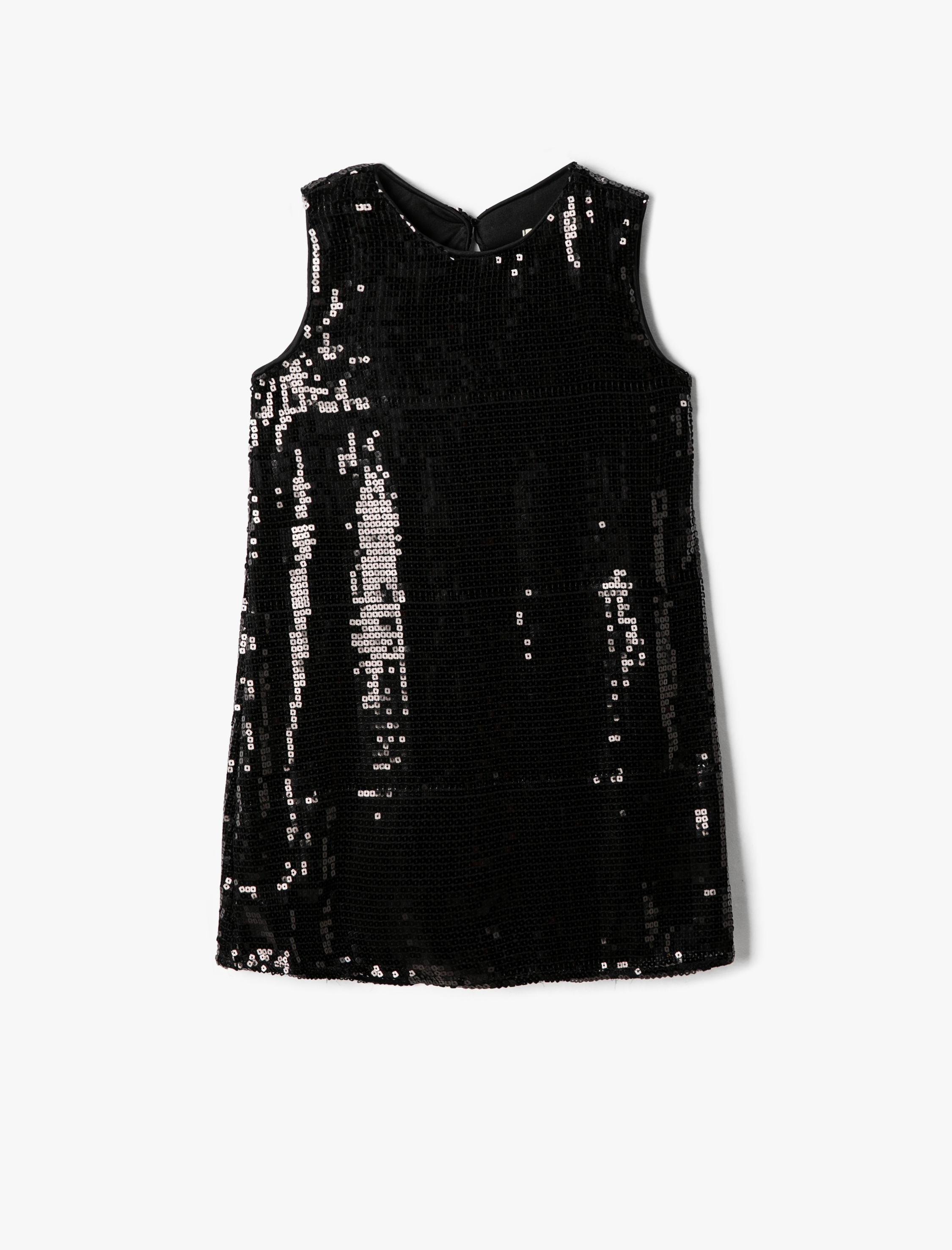  Kız Çocuk Pul-Payet İşlemeli Elbise Kolsuz Yuvarlak Yaka