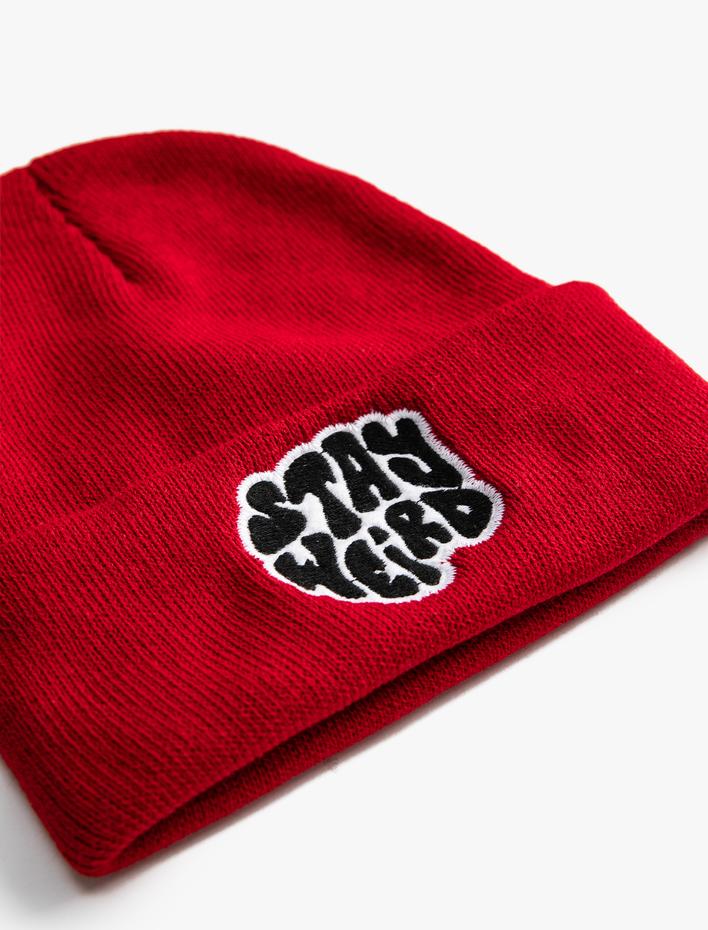 Erkek Basic Örgü Bere Slogan İşlemeli Katlama Detaylı