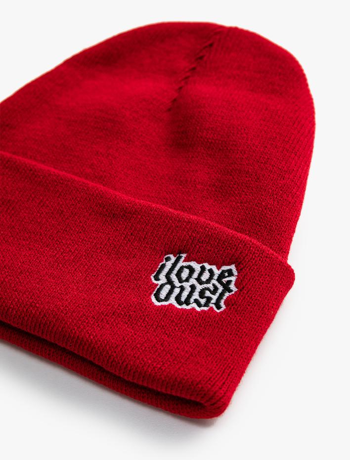 Erkek Basic Örgü Bere Slogan İşlemeli Katlama Detaylı