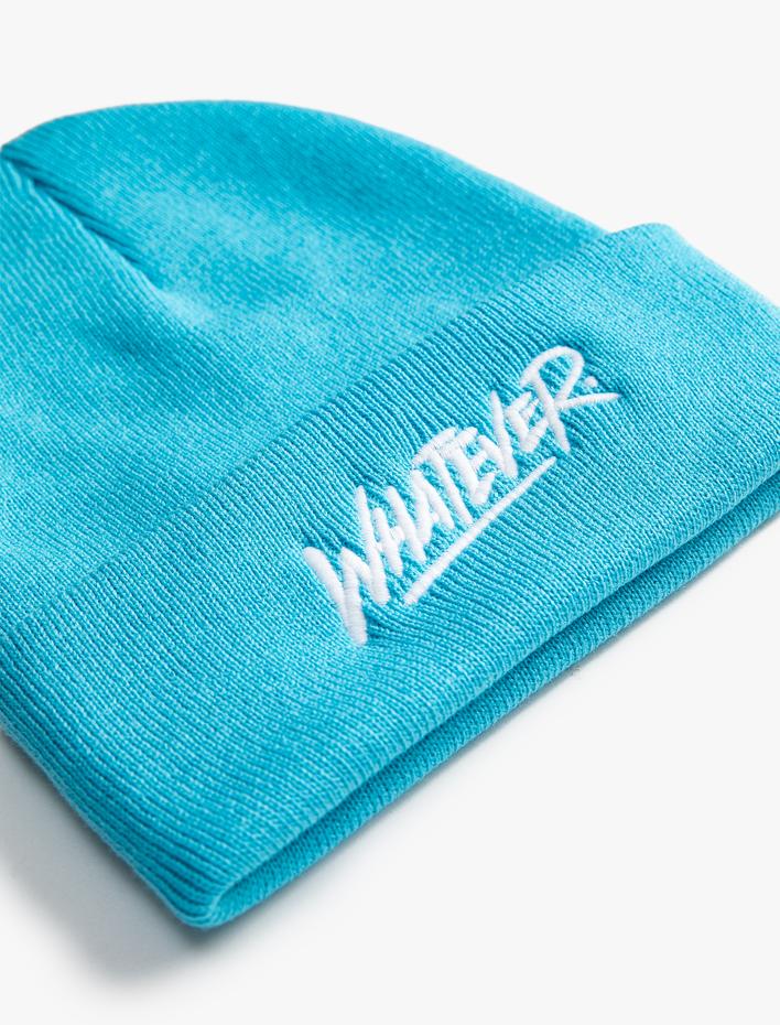 Erkek Basic Örgü Bere Slogan İşlemeli Katlama Detaylı