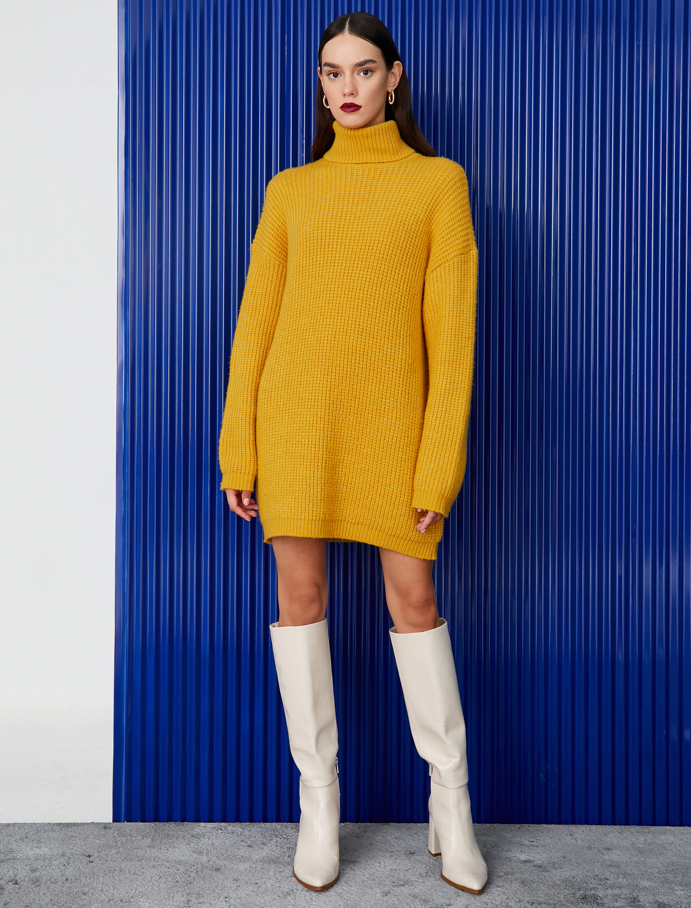   Melis Ağazat X Koton - Balıkçı Yaka Triko Mini Elbise