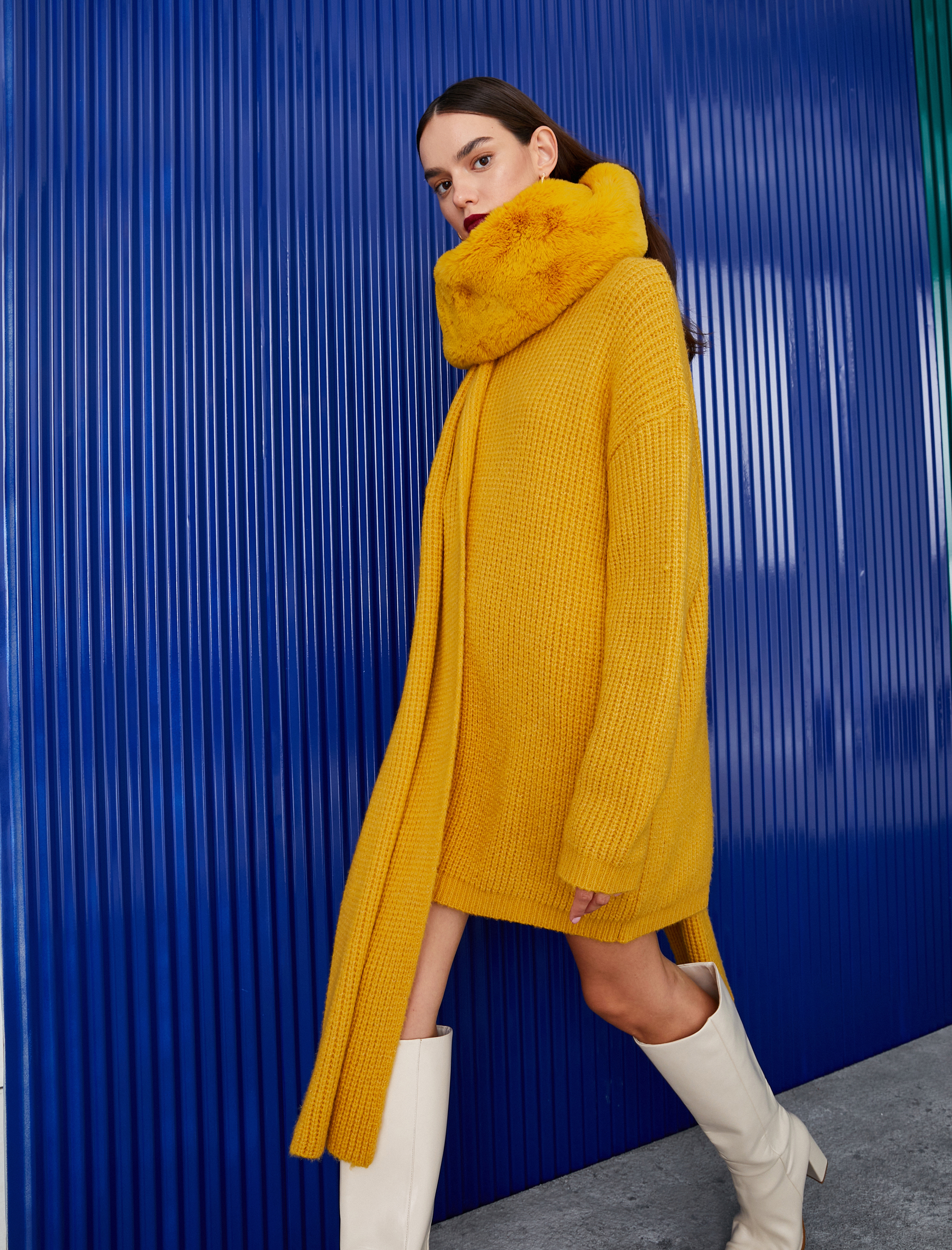   Melis Ağazat X Koton - Balıkçı Yaka Triko Mini Elbise