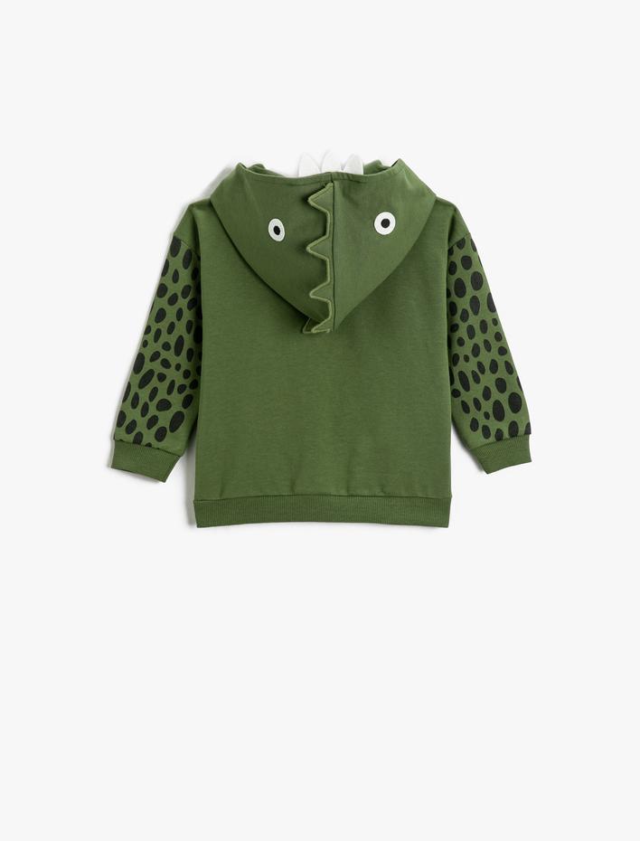 Erkek Bebek Dinozor Temalı Aplike Detaylı Fermuarlı Sweatshirt Baskılı Cepli