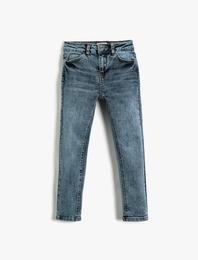 Kot Pantolon Pamuklu Cepli - Slim Jean  Beli Ayarlanabilir Lastikli